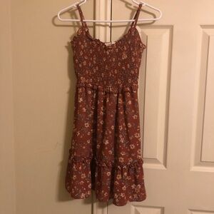 Brown and Orange Smocked Mini Sundress